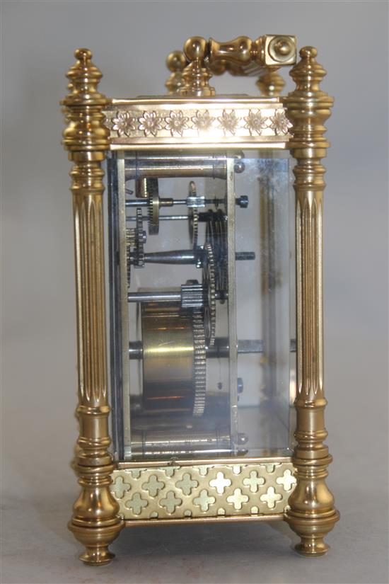 An Edwardian gilt brass carriage timepiece, 5.25in.